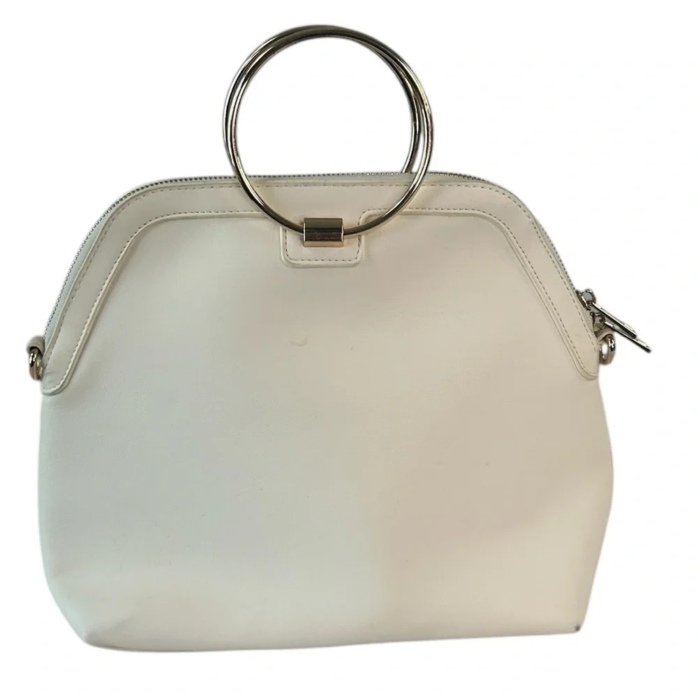 IMAN Gold Ring Handles Ivory Bag Global Chic Preppy Purse Handbag